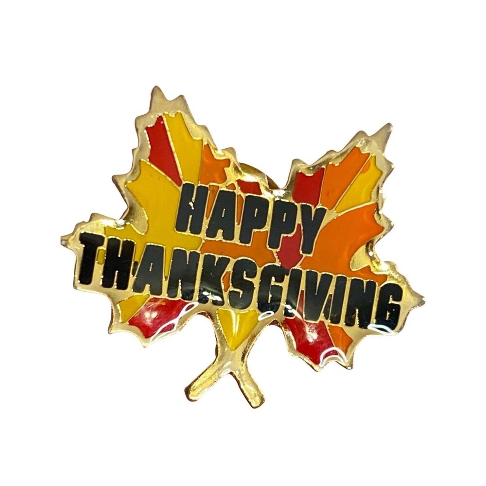 Happy Thanksgiving Leaf Pin Fall Enamel Brooch Multicolor Maple Leaf Shaped